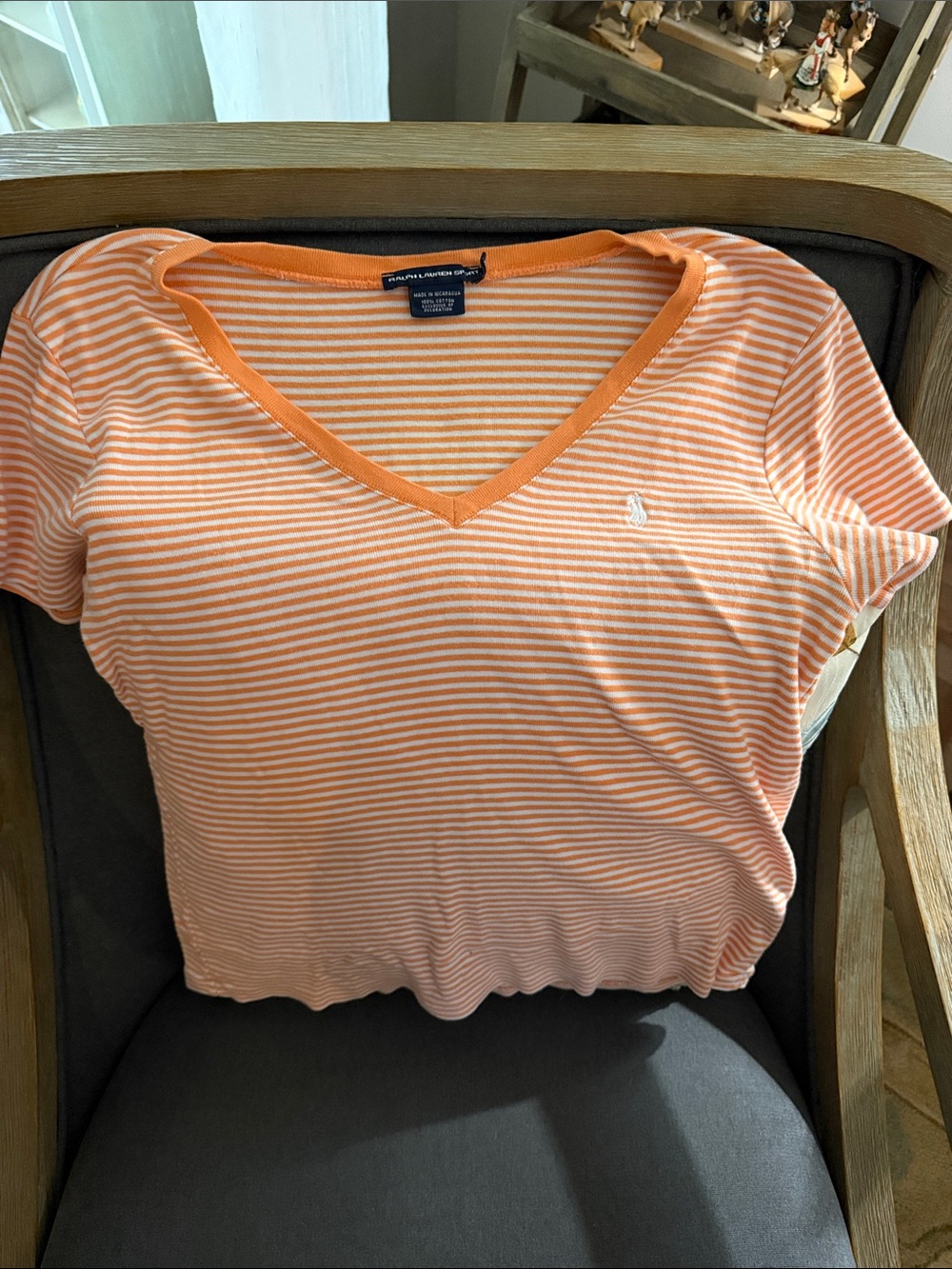 Ralph Lauren Sport Orange and White Striped V-Neck Tee